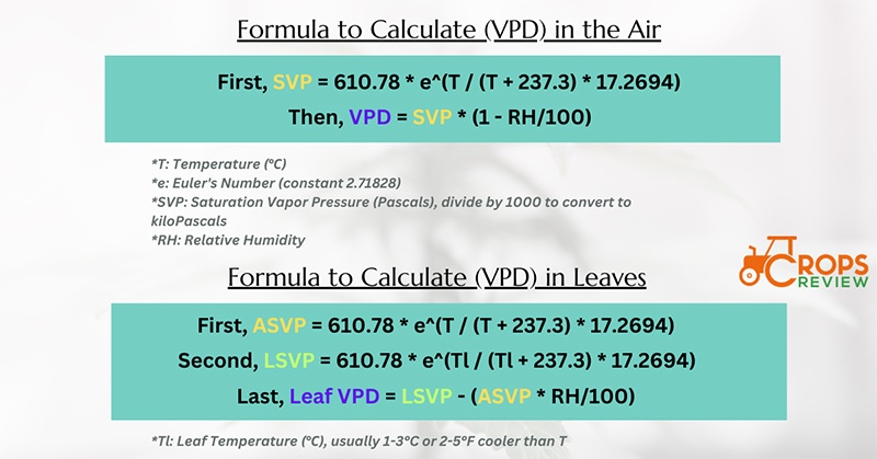 formula for determining VPD in the air and leaves